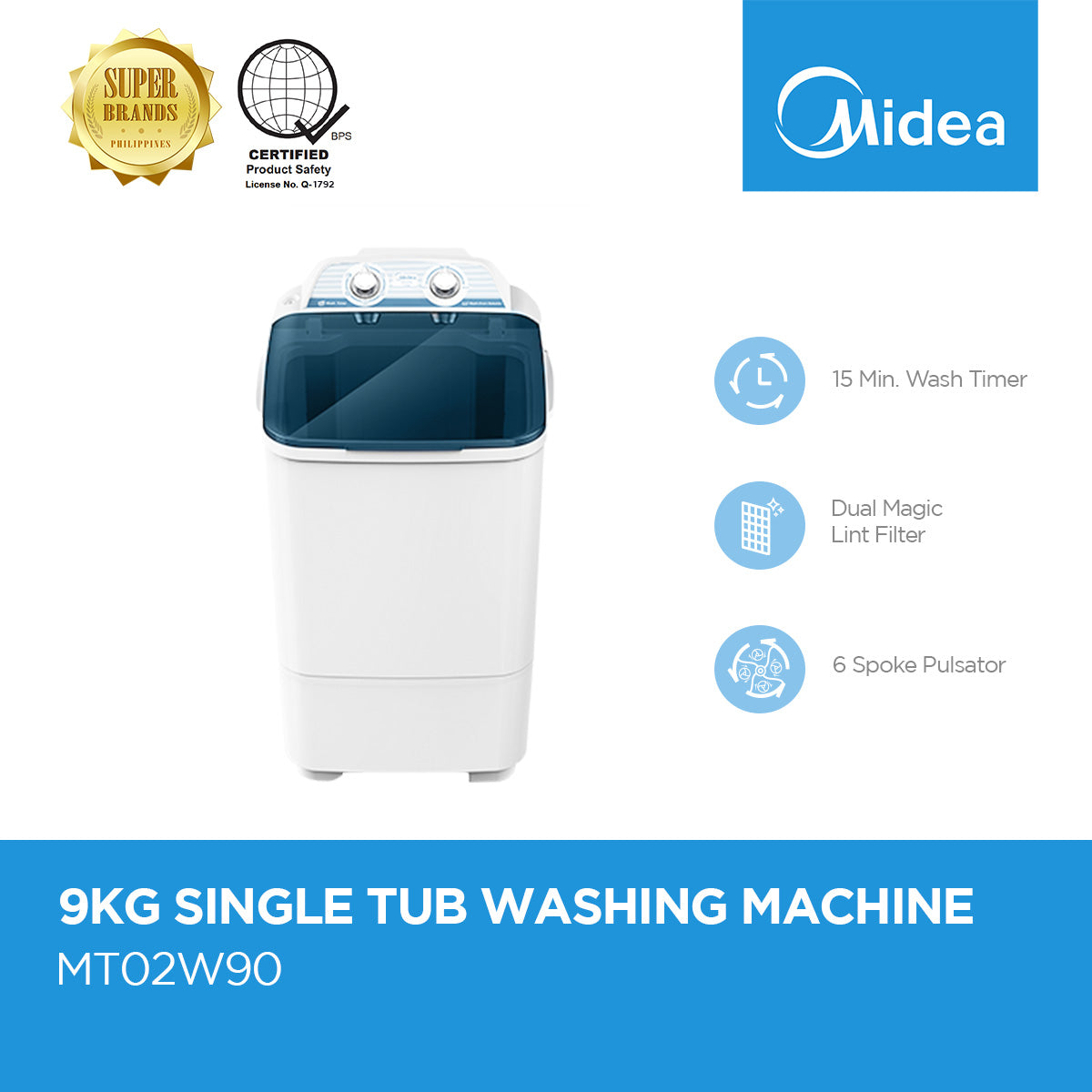 Midea Single Tub Washing Machine 9kg