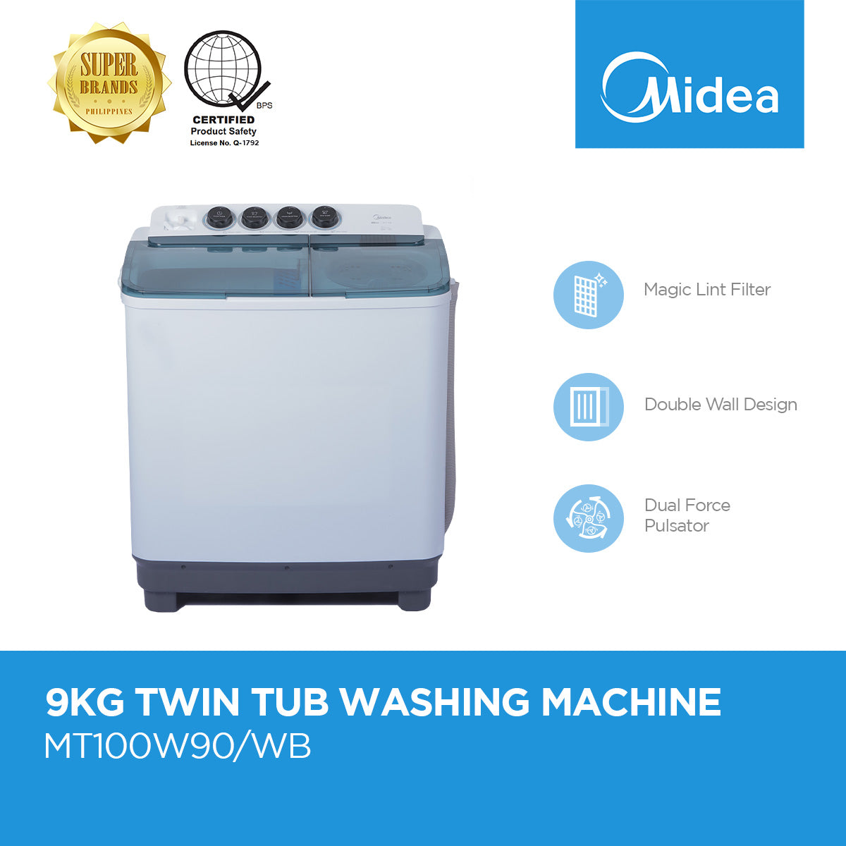 Midea 9kg Twin Tub Washing Machine