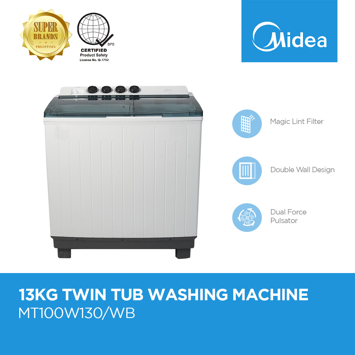 Midea 13kg Twin Tub Washing Machine